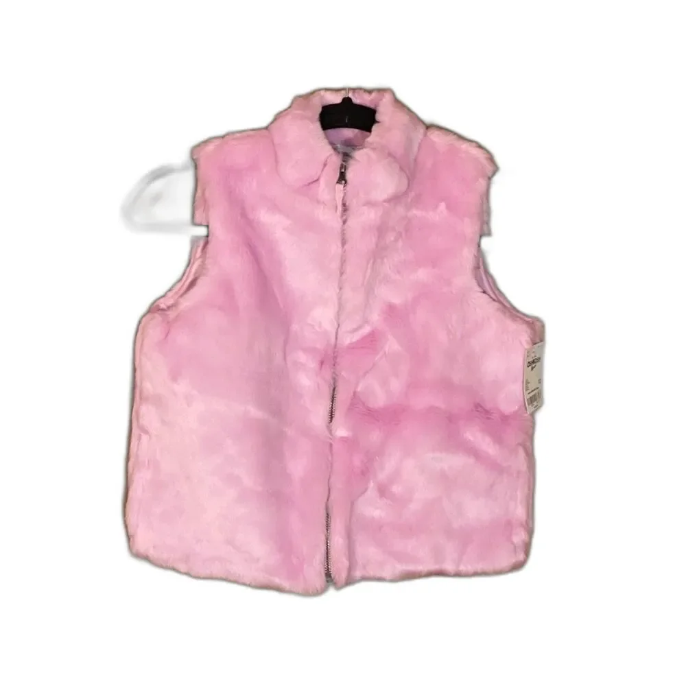 OshKosh B'gosh Girls Pink Faux Fur Zip Vest Size 12 Months NWT Soft Plush Winter